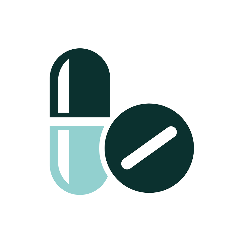 Illustration of pills in blue and green.