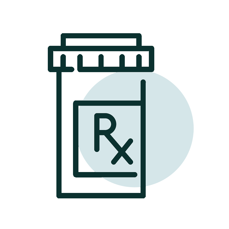 Illustration of Rx bottle in blue and green.
